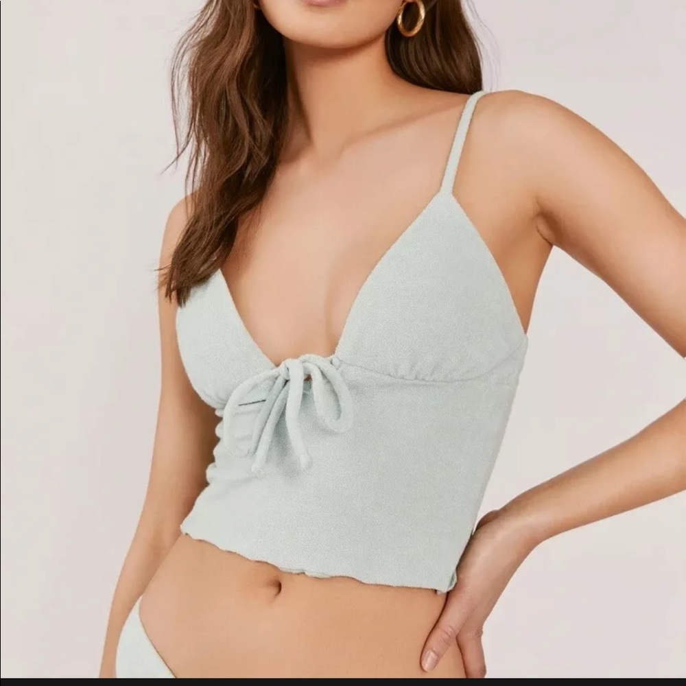 Something Navy Womens Bikini Top Tankini Blue Green Swim Small